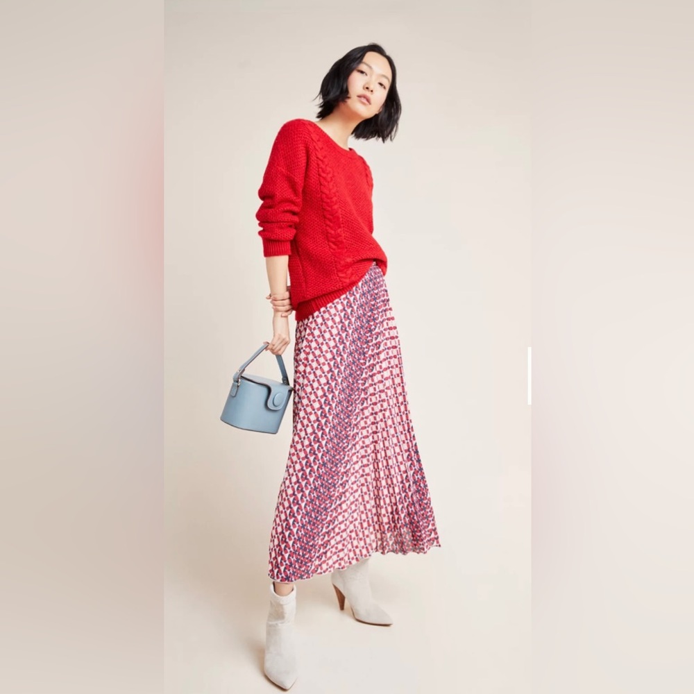 Anthropologie Plus Size Pleated MIDI Skirt Maeve in Abstract Print